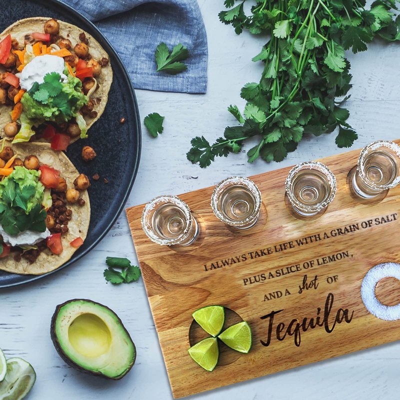 LOBUBT Tequila Shot Board Shot Glasses Serving Tray with Salt Rim Funny Shot Glasses Holder,Tequila Gifts for Housewarming,Liquor, Parties,Bar,Restaurant