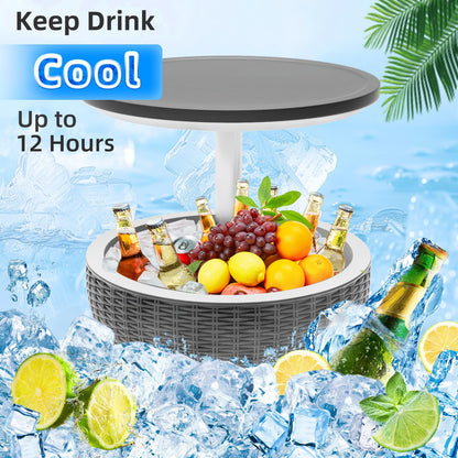 SHAREWIN Portable Outdoor Cooler Table, 8 Gallon Ice Cooler with Drainage Plug, Lift Top Lid 3-in-1 Rattan Style Patio Bar Side Table – Perfect for Parties