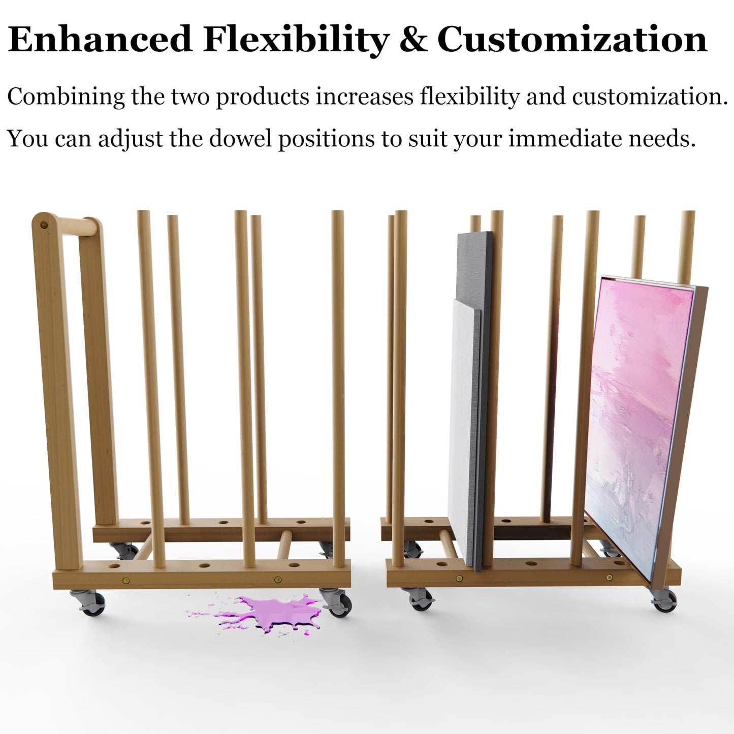UNZERO Art Storage Rack Transport Cart with Dowels - Art Drying Rack with Wheels, Handle, and Adjustable Dividers