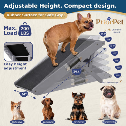 Dog Ramp for Couch – Non-Slip, Sturdy Build Foldable Wooden Dog Ramp – Supports up to 200 lbs – 7 Adjustable Heights (14"–20.5") – Enhanced Stability – Birchwood Pet Ramp for Small Dogs – Gray