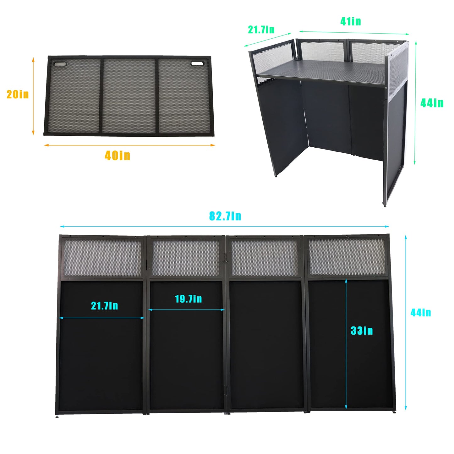 Sardoxx Portable DJ Booth DJ Facade DJ Table Station Two-position Height Adjustable Tabletop DJ Table Stand DJ Event Booth w/Travel Bag Black&White Scrims For Gig, Party, Show