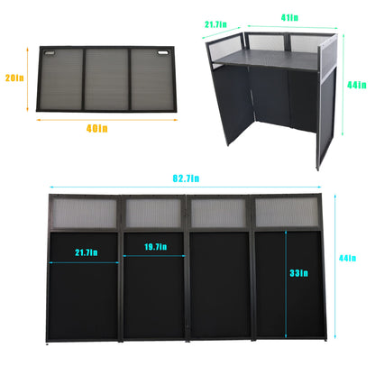 Sardoxx Portable DJ Booth DJ Facade DJ Table Station Two-position Height Adjustable Tabletop DJ Table Stand DJ Event Booth w/Travel Bag Black&White Scrims For Gig, Party, Show
