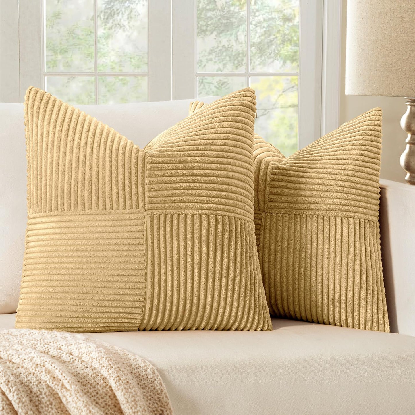 MIULEE Black Corduroy Pillow Covers Pack of 2 Boho Decorative Spliced Throw Pillow Covers Soft Couch Pillowcases Cross Patchwork Textured Cushion Covers for Living Room Bed Sofa 18x18 inch