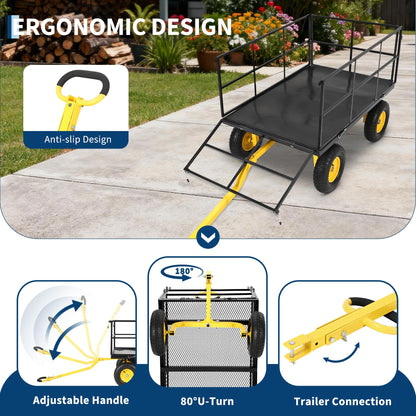 Heavy Duty 1500 Lbs Capacity Mesh Steel Garden Cart Folding Utility Wagon with Removable Sides, Garden Cart on Wheels for Gardening Soil, Tools, and Plant Transport