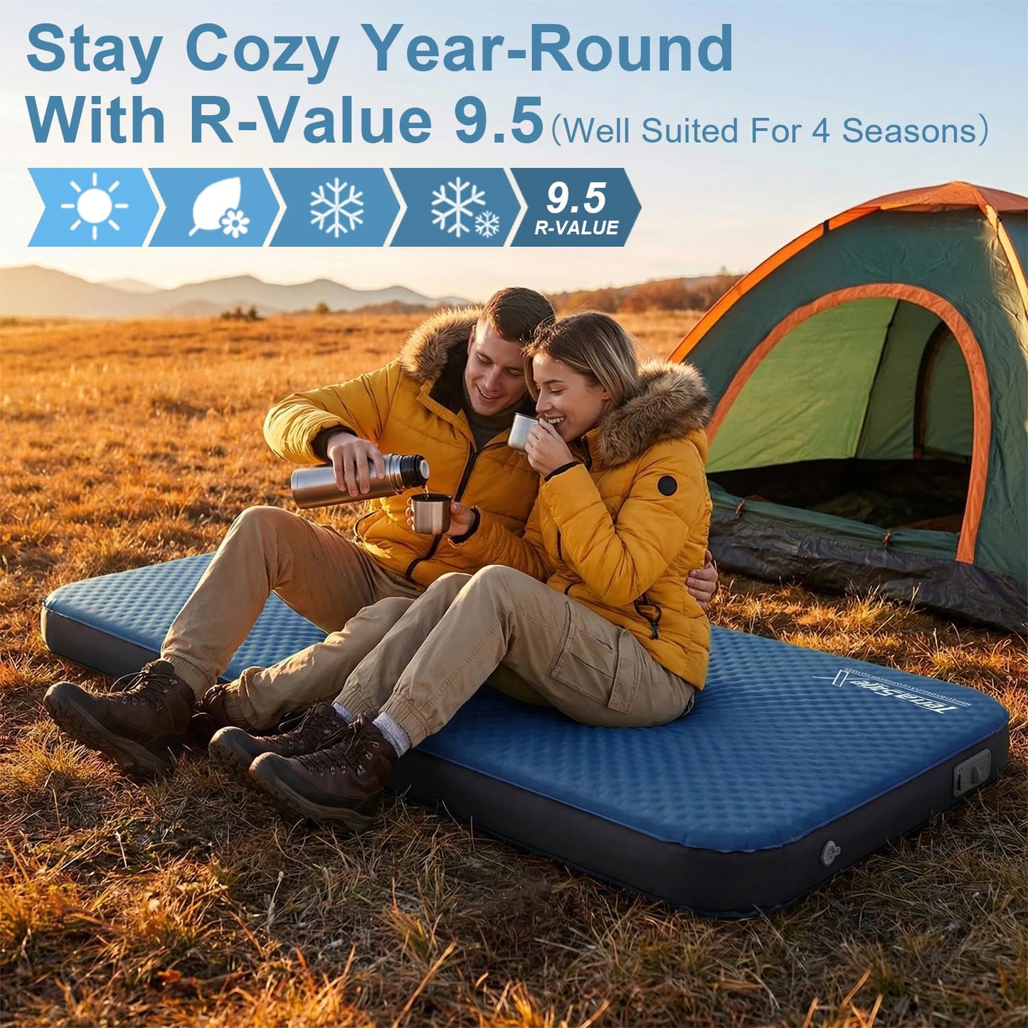 Terra Sage X Hybrid Comfort Camping Air Mattress, Self-Inflating Memory Foam Sleeping Pad with Built-in Electric Pump, 4.5" Thick Insulated Support for Bed-Like 4-Season Tent Sleep(Single,Blue)