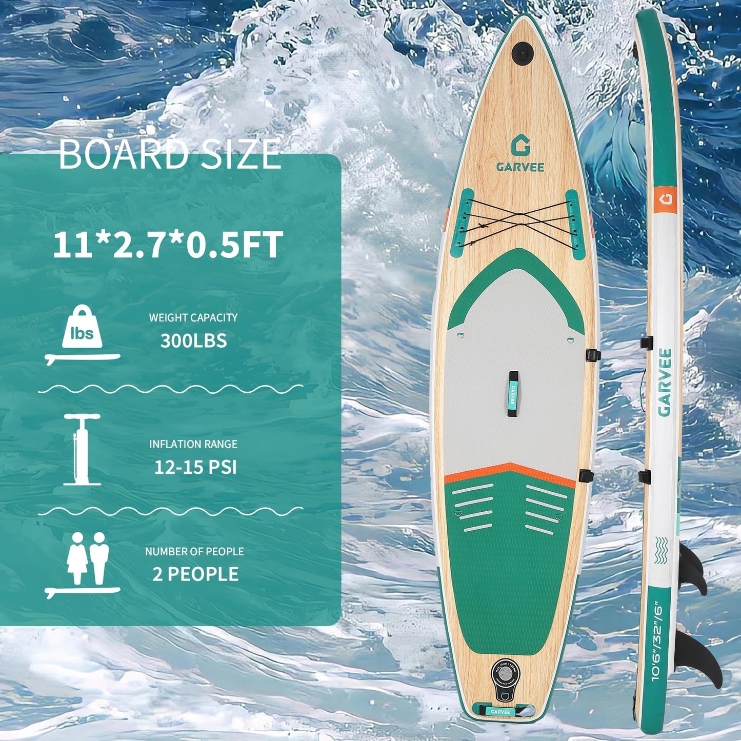 Garvee Inflatable Stand Up Paddle Board, 11' Paddle Boards with Premium SUP Accessories, Non-Slip Deck SUP Paddle Board, Stable Wide Paddleboard for Adults & Youth of All Skill Levels