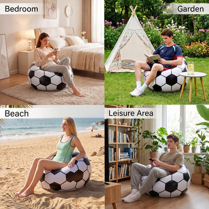Anglechic 6 Pack Inflatable Soccer Bean Bag Chair 41 Inch Blow up Soccer Sofa with Foot Pump, Inflatable Bean Bag Chair for Adults, Portable Air Cushion Lounge for Outdoor Camping Party