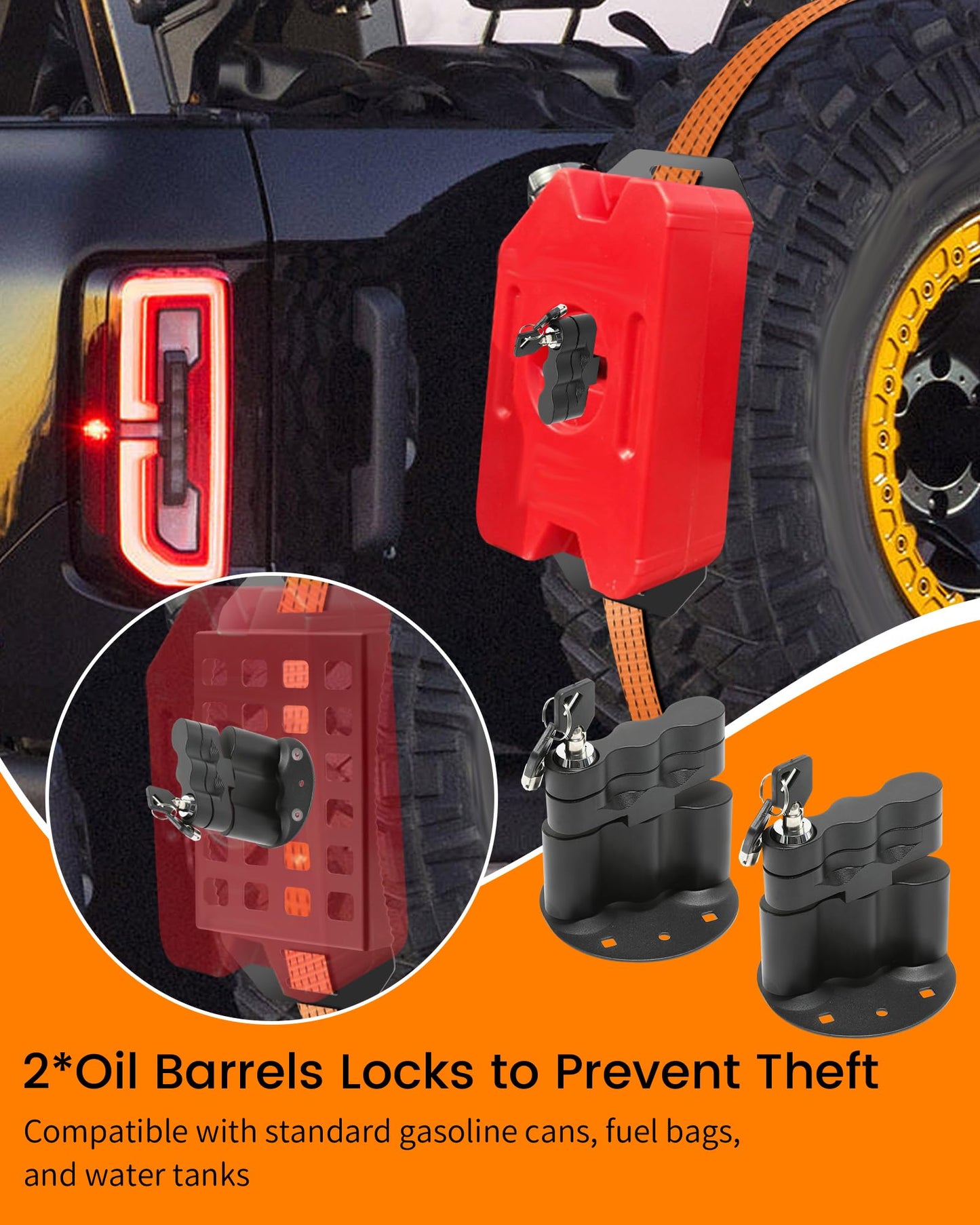 Krysolad 2 Pcs Lockable Universal Quick Release Spare Tire Mount with Ratchet Strap, Molle Panel Tire Mount with Oil Drum Lock and Vehicle Tow Plate Mount, Steel, Fit for 30" - 40" Diameter Tires