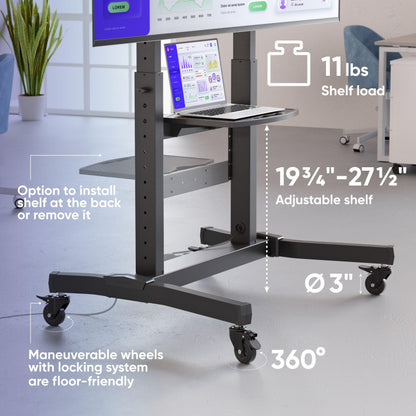 ONKRON Mobile TV Stand on Wheels for 50 - 100 Inch Screen, max Load 286 lbs, Height Adjustable, Tilting, Portable Stand, max VESA 1000x600, Tall Heavy Duty TV Cart Rolling TV Stand with Shelf Black