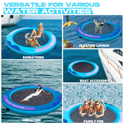 BEYOND MARINA Inflatable Water Hammock Floating Air Dock River Float with Mesh Heavy Duty Round Ring Raft for Pool Lake Ocean Portable Island Platform Pad 8'*6'*6"
