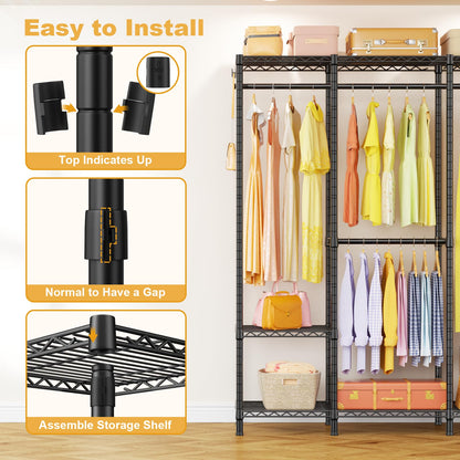 Ulif H50 Extra Large Clothes Rack, Heavy Duty Garment Rack, Freestanding Portable Closet, Clothing Racks for Hanging Clothes, Wardrobe Closet 89.8'' W x 15.8" D x 76.4" H, Max Load 1400 Lbs, Black