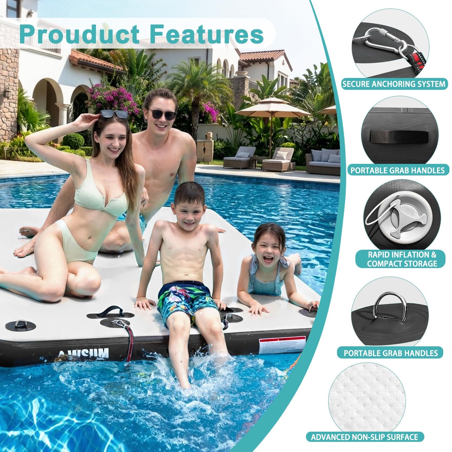 AWSUM Inflatable Floating Dock Air Dock 6ft Platform Floating Island Raft with None-Slip Surface for Pool Beach Ocean