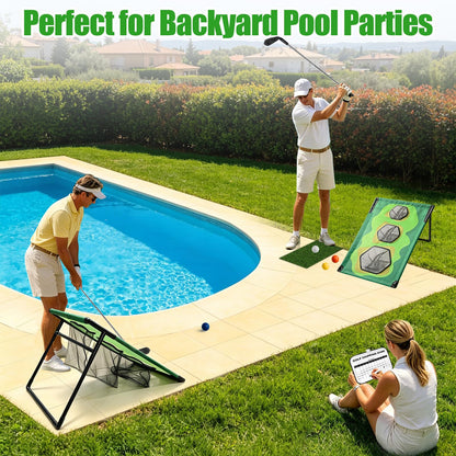 Bpbdzz Golf Chipping Game Set with 2 Clubs & 1 Scoreboard - 2 Target Nets, 2 Turf Mats, 16 Foam Balls, Score Pen & Bag - Indoor/Outdoor Golf Training for Adults/Family
