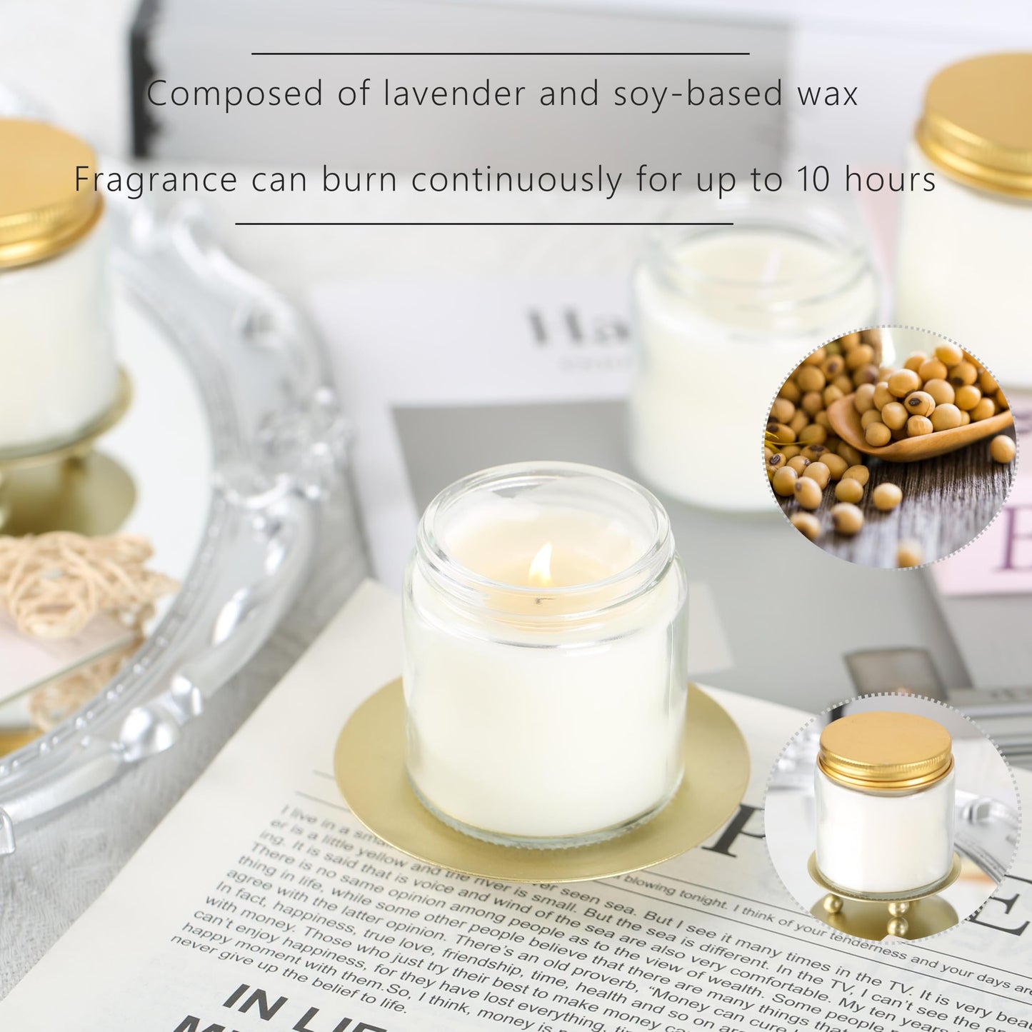Cmoott 24 Pcs 4 Oz Mason Jar Candles, Vanilla Scented Soy Candles Bulk Set for Stress Relief and Relaxation, Great Favors for Wedding, Christmas, Housewarming Gifts (Gold, Vanilla, 24)