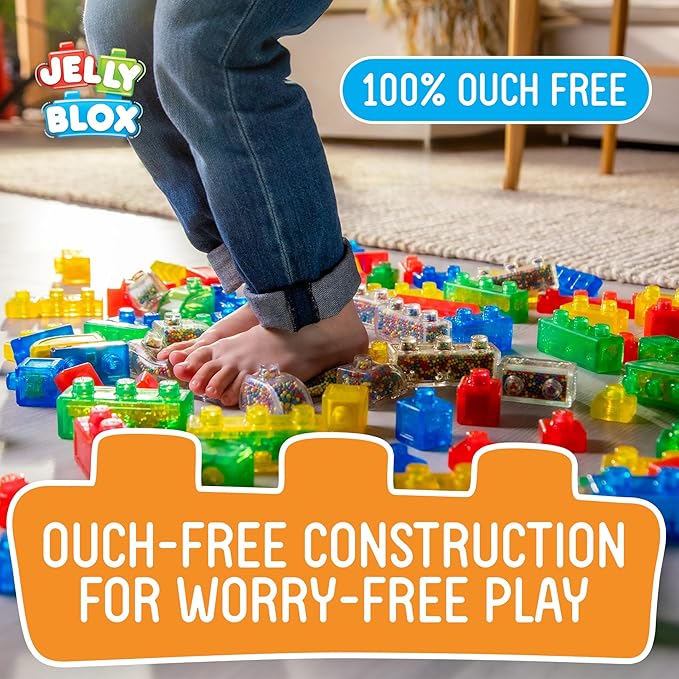 Jelly Blox Construction Site Set | Includes 75 Pieces | Toddler &amp Preschool Building Blocks Kids Can Squeeze Stretch Squish | MESH ACCREDITED | Safety Tested &amp Ouch-Free | Sensory Play Toy A