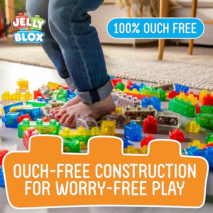 Jelly Blox Construction Site Set | Includes 75 Pieces | Toddler &amp Preschool Building Blocks Kids Can Squeeze Stretch Squish | MESH ACCREDITED | Safety Tested &amp Ouch-Free | Sensory Play Toy A
