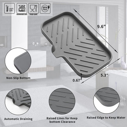 MicoYang Silicone Bathroom Soap Dishes with Drain Spout-Bathroom and Kitchen Sink Organizer,Sponge Holder,Dish Soap Tray,Perfect for Dispenser,Scrubber,Bottle,Cup on Sink or Counter-Grey 9.6"×5.3"