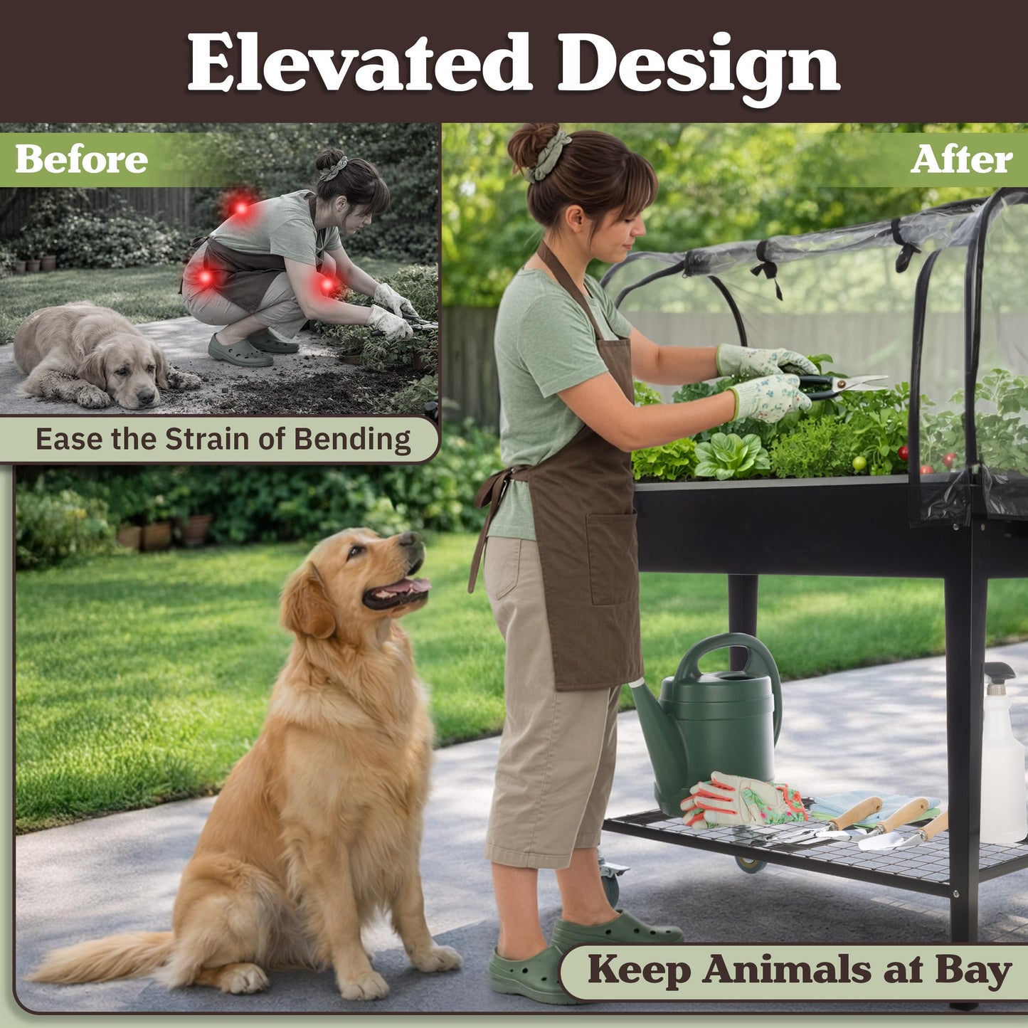 Raised Garden Bed with Cover - 31.5”x15.75”x47.25” Metal Elevated Planter Box with Legs, Greenhouse Cover, Wheels, and Storage Shelf - for Growing Flowers, Vegetables, or Herbs by Pure Garden (Black)