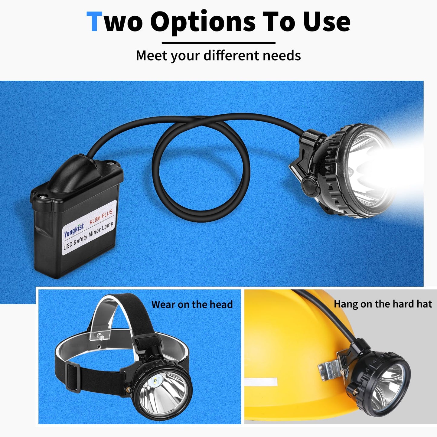 Rechargeable Mining Headlamp, 1+2 LED Super Bright Cap Lamp, Waterproof & Explosion-Proof Safety Miner Light, Hard Hat Head Torch for Coal Mining, Hunting, Fishing, Camping, Hiking, Outdoor Work