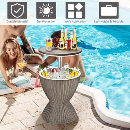 Byroce Outdoor Cooler Side Table, Patio Bar Table w/ 8 Gallon Beer & Wine Cooler, Rattan Style Pool Side & Hot Tub Table, All-Weather Cocktail Table for Parties, Backyard, Deck