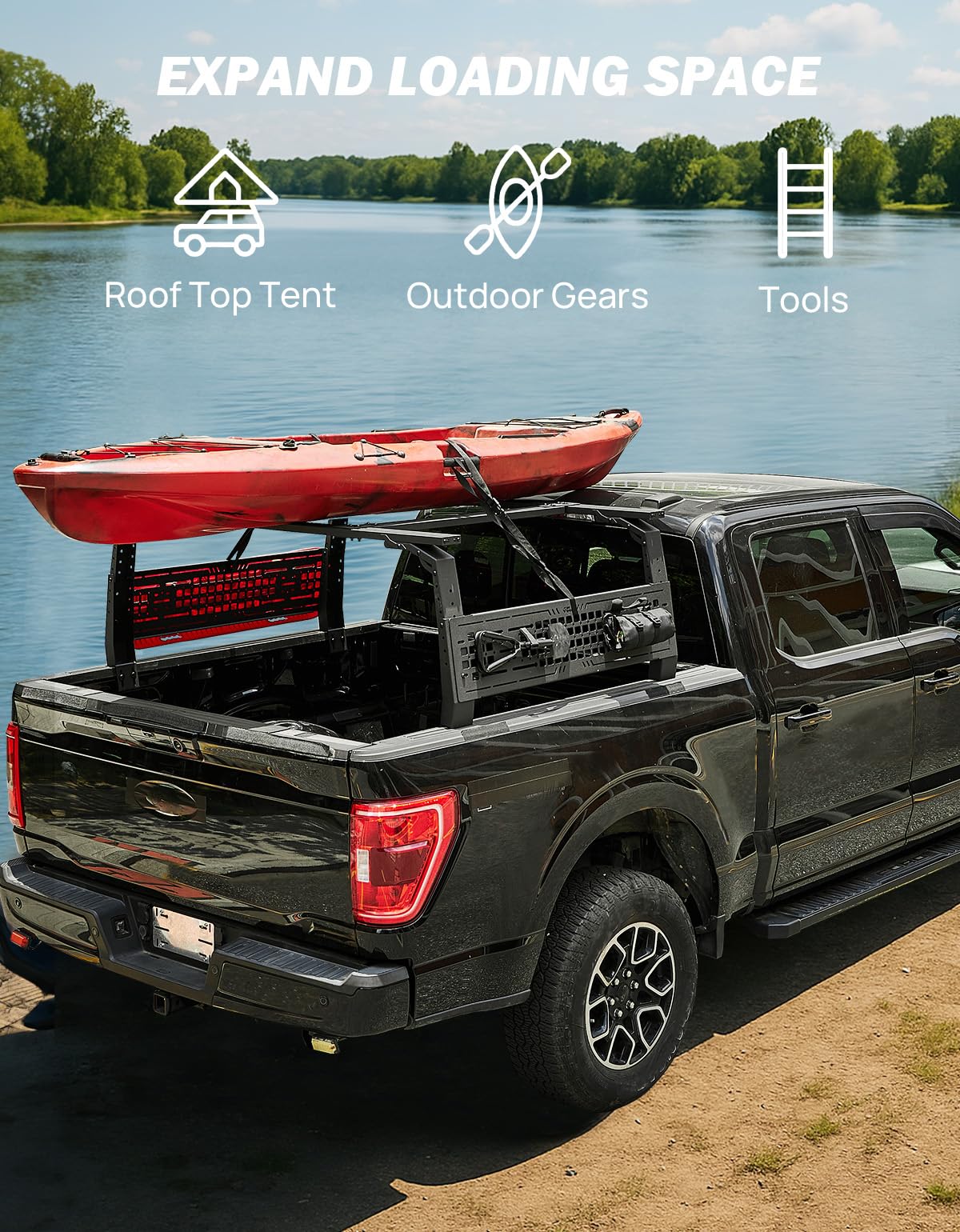 JOYTUTUS 16.5-21.2" High Truck Bed Rack for Full Size & Mid Size Truck Adjustable Overland Bed Rack Compatible with F150 F250 F350 Silverado Sierra Ram Tundra Tacoma Gladiator