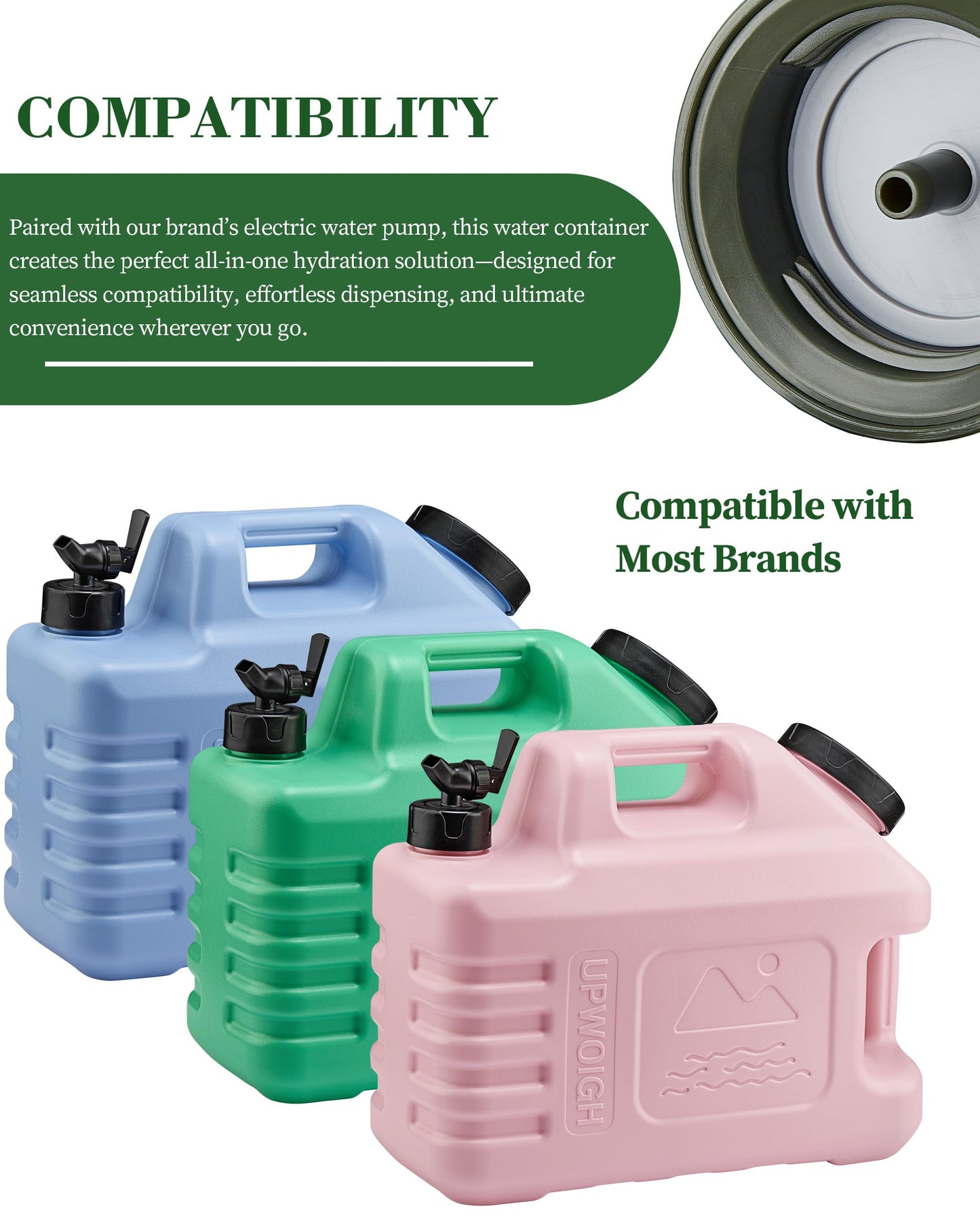 UPWOIGH 3.5 Gallon Water Jug 3 Pack, Leakproof Water Containers with Screw-Lock Lid & Spigot, BPA-Free Portable Water Storage for Camping Hiking Emergency (Forest Green, Light Blue, Coral Pink)