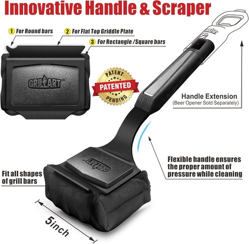 GRILLART Grill Brush - Bristle-Free Design with Replaceable Cleaning Head | Safe for Cast Iron & Stainless Steel Grates