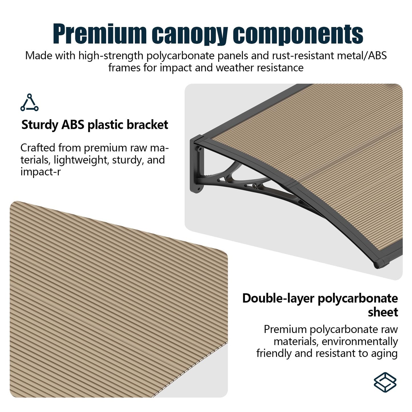 NEBAIKA Awning for Outside, 40x40 UV-Resistant Rain and Snow-Proof House Overhang Canopy, Polycarbonate Door Awnings Exterior for Outdoor Patio, Porch, Deck, Window