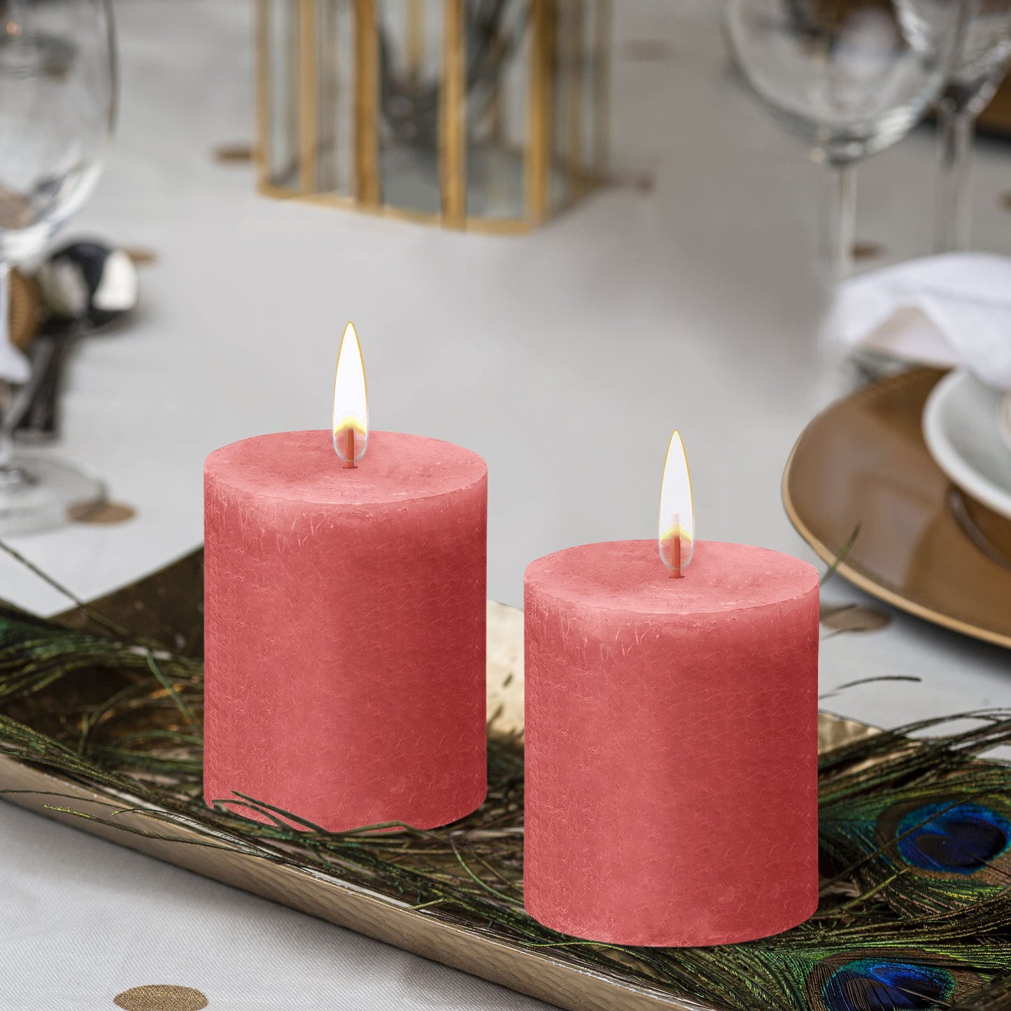BOLSIUS 4 Pack Blossom Pink Rustic Pillar Candles - 2.75 X 3.25 Inches - Premium European Quality - Includes Natural Plant-Based Wax - Unscented Dripless Smokeless 35 Hour Party Décor Candles