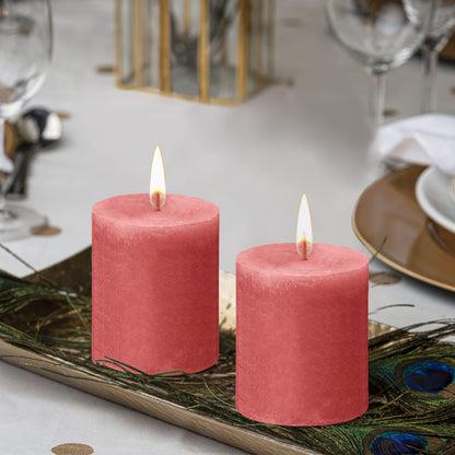 BOLSIUS 4 Pack Blossom Pink Rustic Pillar Candles - 2.75 X 3.25 Inches - Premium European Quality - Includes Natural Plant-Based Wax - Unscented Dripless Smokeless 35 Hour Party Décor Candles