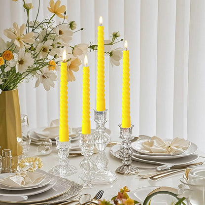 8 Pack 10 Inch Yellow Spiral Taper Candle Set, 7/8 Inch Unscented Driples Candlesticks for Home Decoration, 6-7 Hours Burn