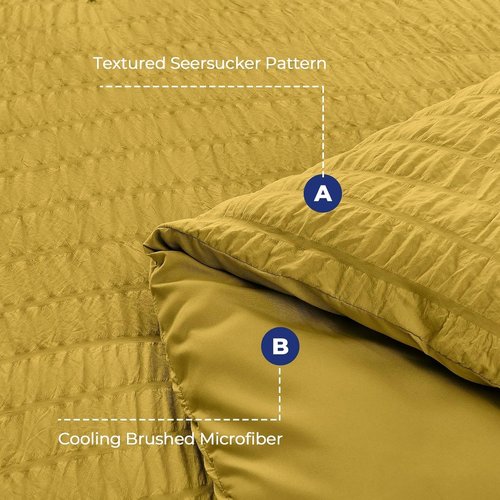 HYMOKEGE King Size Comforter Set - Mustard Yellow Seersucker 7-Piece Luxury Bedding Set