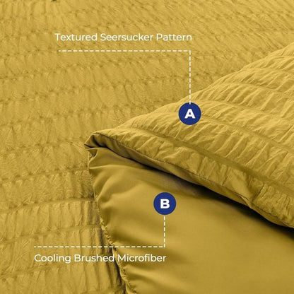 HYMOKEGE King Size Comforter Set - Mustard Yellow Seersucker 7-Piece Luxury Bedding Set