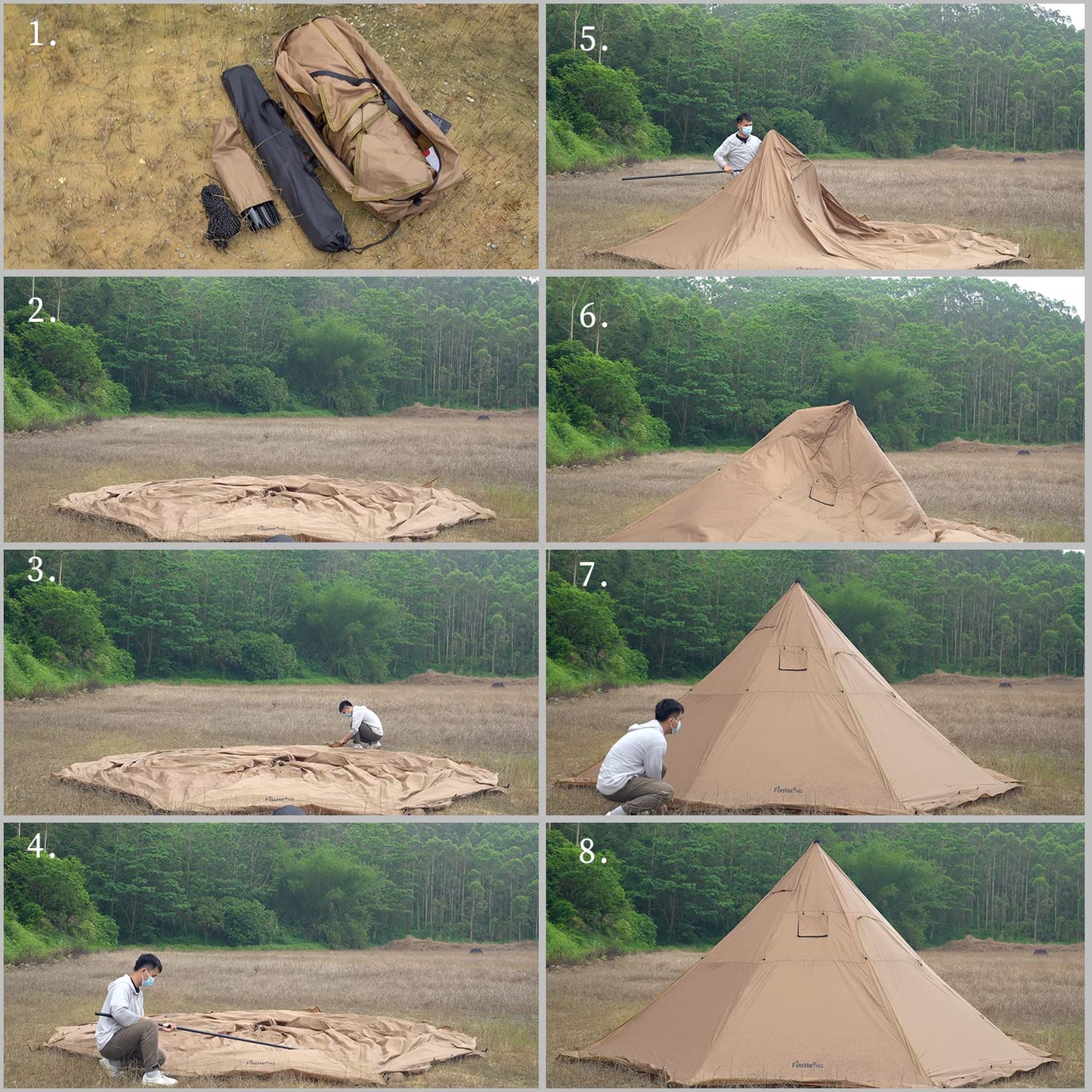 FireHiking Camping Hot Tent 4-8 Person Tipi Tent with Stove Jack for Bushcraft, Cooking and Heating