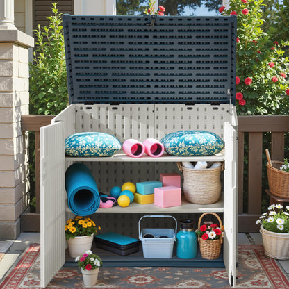 Greesum Outdoor Trash Can Storage Shed, 34 Cu.ft Waterproof Horizontal Storage Shed, Portable Horizontal Resin Storage Shed for Garden, Backyard, Patio, White