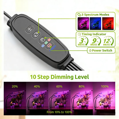 H HNMA HN Grow Lights for Indoor Plants 2 Heads Full Spectrum, Flexible Gooseneck Clip On Plant Light 40 LEDs, 3/9/12H Auto Timer 3 Modes 10 Brightness Levels for Seed Starting, Flowers & Vegetables