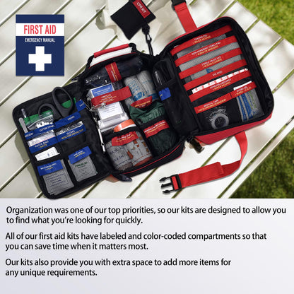 Advanced First Aid Kit, Comprehensive Trauma First Aid Kits with Labelled Compartments for Cars, Home, Office, Backpacking, Camping, Traveling, and Cycling -Upgrade 324 Piece
