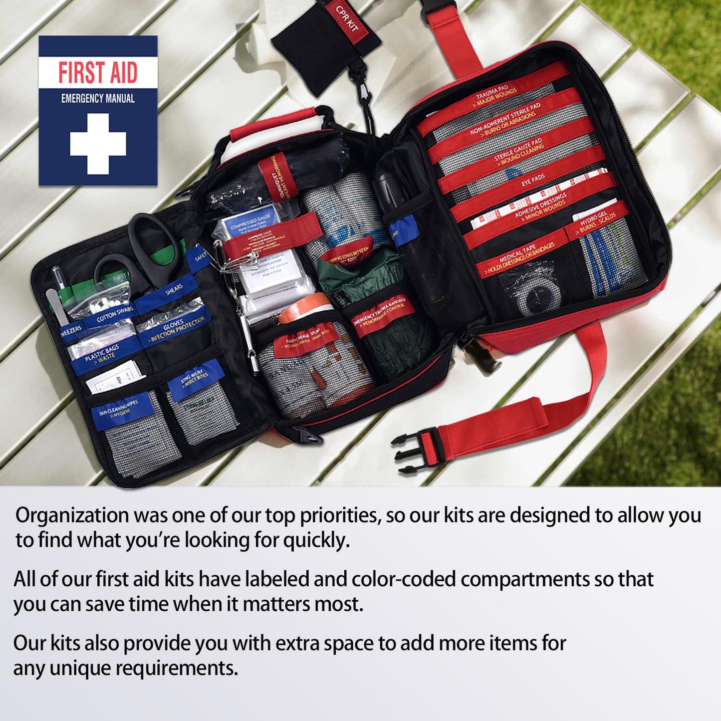 Advanced First Aid Kit, Comprehensive Trauma First Aid Kits with Labelled Compartments for Cars, Home, Office, Backpacking, Camping, Traveling, and Cycling -Upgrade 324 Piece