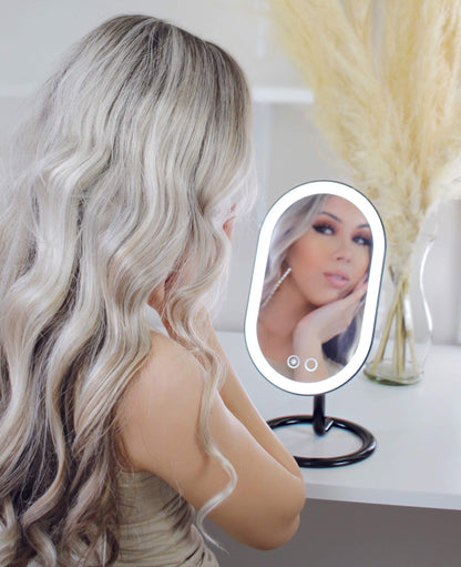 Fancii Vera LED Lighted Vanity Makeup Mirror, Rechargeable - Cordless Illuminated Cosmetic Mirror with 3 Dimmable Light Settings, Dual Magnification (Chrome)