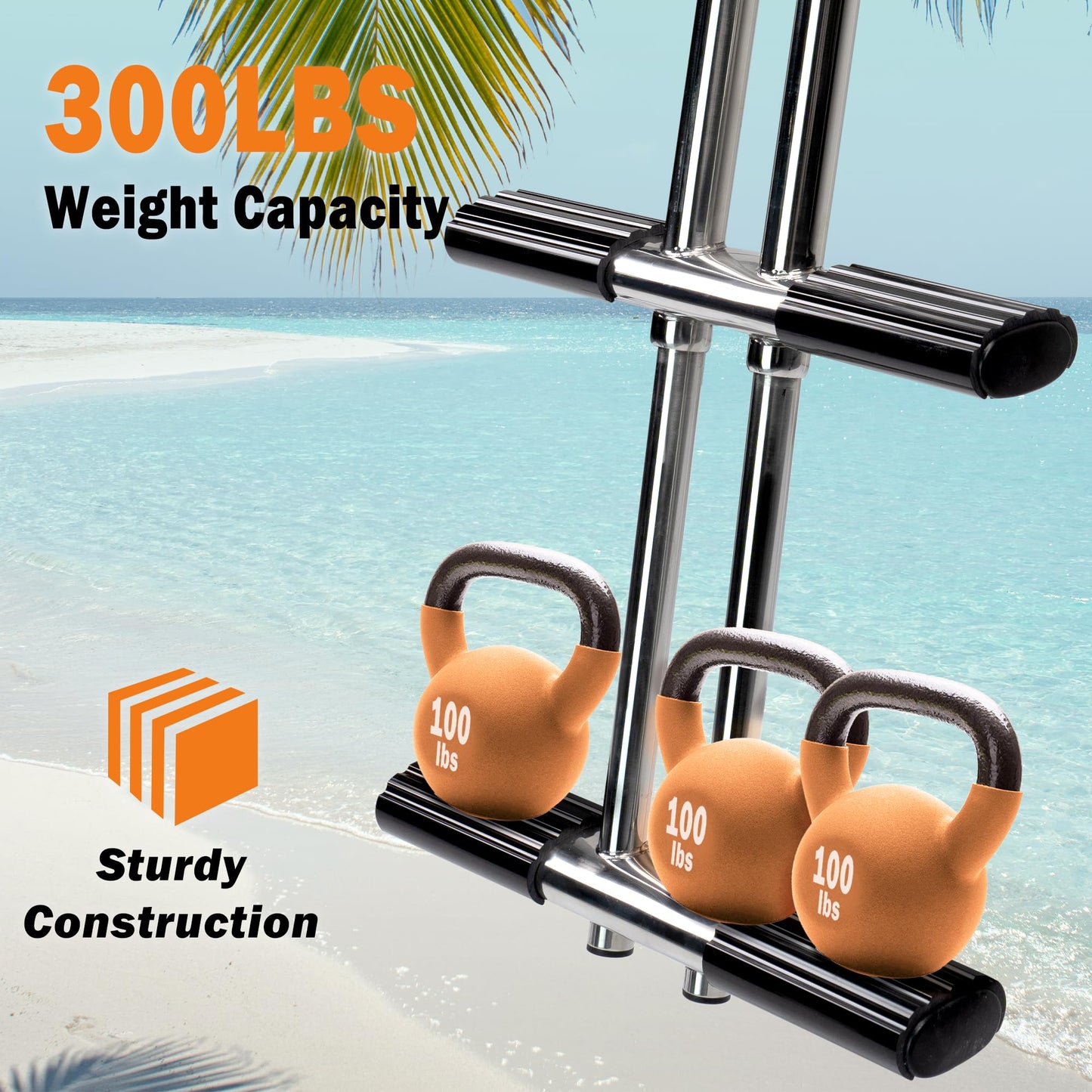 XinKunmarine 4 Step Boat Ladder, Stainless Steel Dive Boarding Ladders for Bass Fishing Boats, Heavy-Duty with Non-Slip Treads