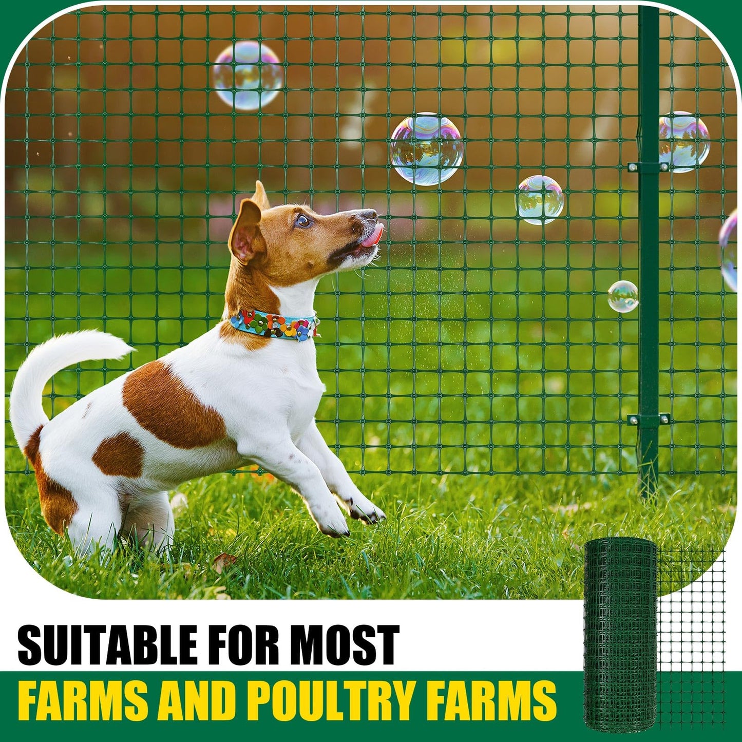 Preboun 4 x 164 ft Plastic Mesh Fence Plastic Safety Fence Roll Reusable Animal Construction Barrier Netting Temporary Pool Fencing Snow Fences for Construction Animal Garden Fencing(Green)