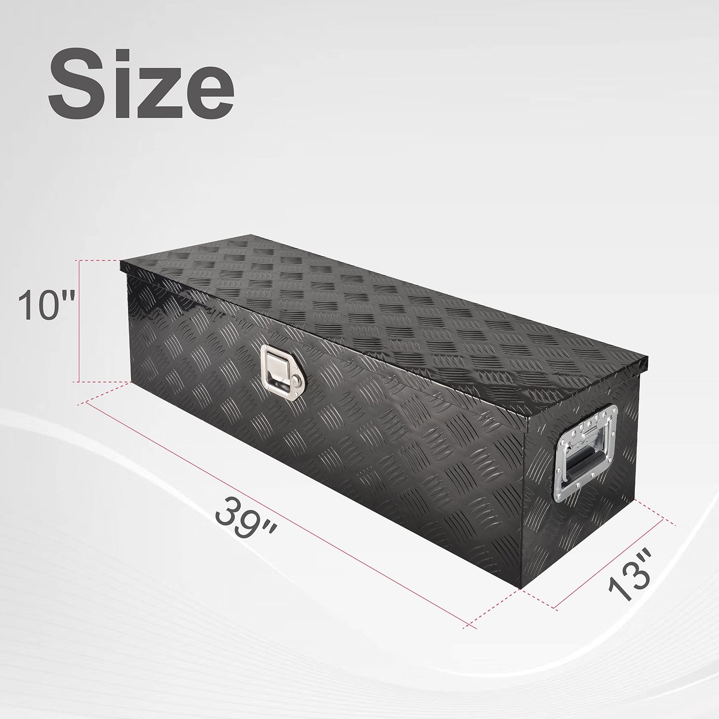 FGJQEFG 39 Inch Aluminum Heavy Duty Truck Bed Tool Box Truck Car Outdoor Trailer Pickup Toolbox, RV Storage Organizer Trailer Storage Tool Box w/Lock & Keys, 5 Bar Tread, Black (39"X13"X10")
