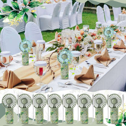 VIHOSE 50 Pcs Mini Wedding Handheld Fan for Guests Bulk Portable Electric Personal Fans with Thank You Print for Guest Summer Outdoor Bridal Shower, Battery Not Include(Boho Floral,Sage Green)