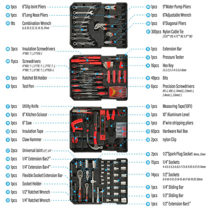 Tool Kit, Aluminum Trolley Case Tool Set for Men, 515 PCS General Household Tool Kit with 4-Drawer for Home Repair, Car, Garage, Maintenance, Auto Repair Toolbox with Wheel