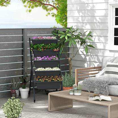 S AFSTAR 5-Tier Vertical Garden Planter, Raised Garden Bed with 2 Lockable Wheels, 7 Removable Planter Boxes, Metal Frame, Indoor Outdoor Elevated Planting Box for Flower Vegetables Fruit Herbs