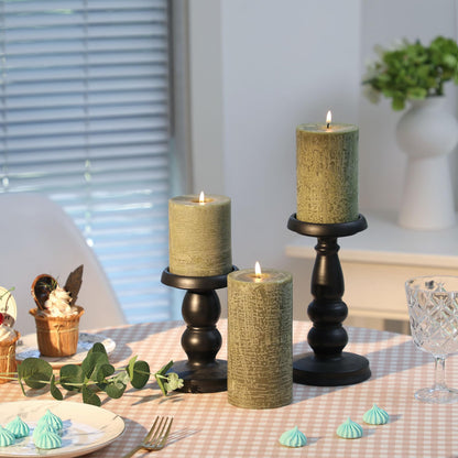 Moss Green Pillar Candles Set of 3 - Hand-Poured Unscented Candles,Smokeless Dripless Candles for Dinner Table and Home, Set of 3 in Different Sizes (3"x4", 3"x5", 3"x6")
