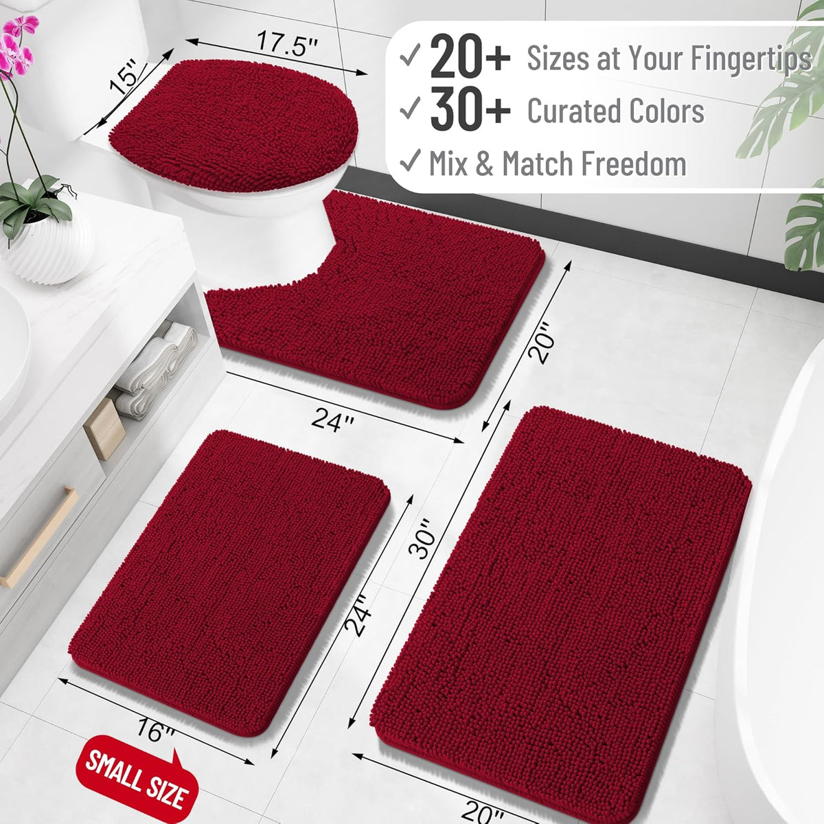 OLANLY Large Bathroom Rugs - Extra Soft Absorbent Chenille Mats | Quick Dry, Machine Washable, 47x32, Red