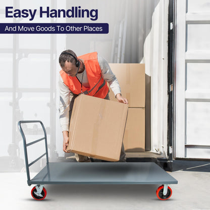 5Seconds Flatbed Platform Cart Industrial Dolly 3300LB Heavy Duty 72” x 36” Hand Push Truck, Super Heavy Duty Flatbed with 8'' Swivel Locking Wheels for Commercial Moving