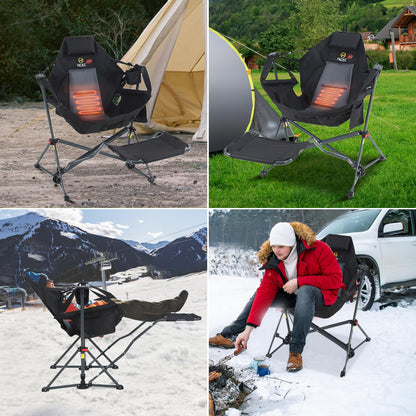 Nice C Heated Hammock Camping Chair with Footrest, Heated Camping Chair with Battery, Rocking Swing Chairs, Hammock Chairs with Stand, Heavy Duty (1, Heat Black W/Footrest)