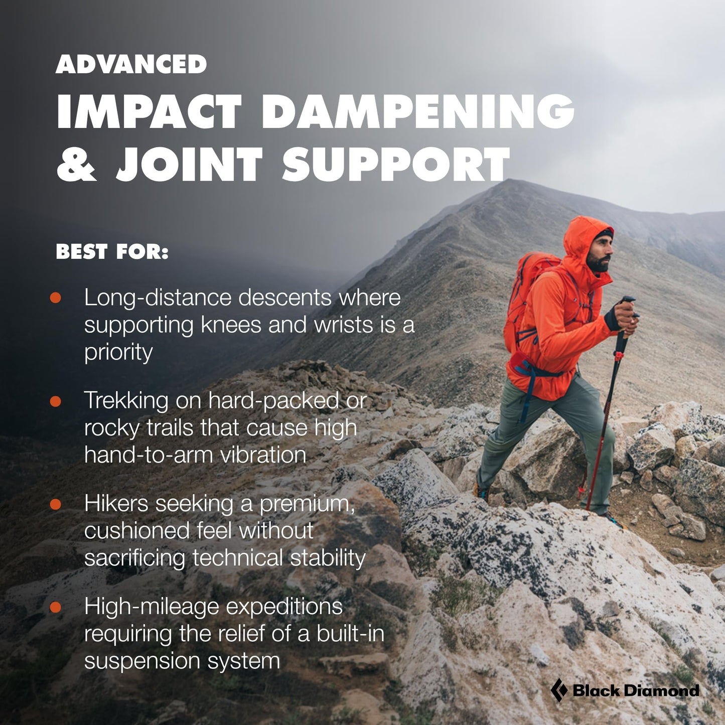 BLACK DIAMOND Pursuit Shock Trekking Poles (Pair)| Shock-Absorbing Design | Adjustable Aluminum | for Hiking & Backpacking | Steel Grey-Foam Green